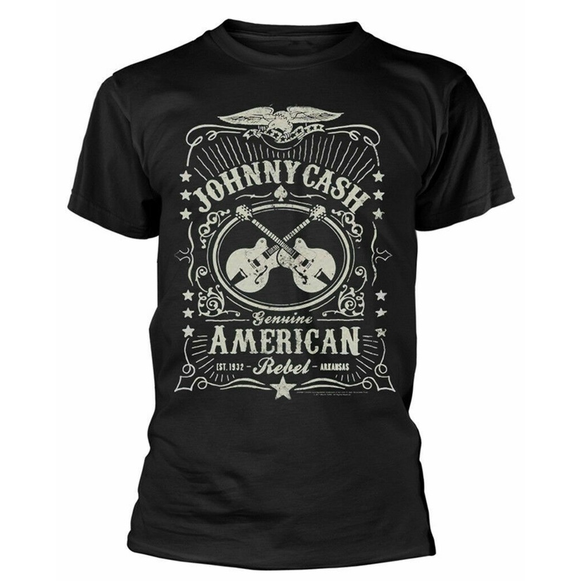อย่างเป็นทางการ Johnny Cash T เสื้อ Rebel Logo Black Mens Rock Tee ใหม่