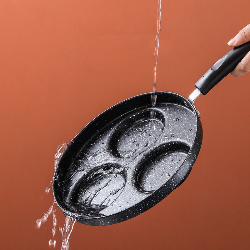 OMC กระทะเหล็กหล่อสามหลุม, กระทะไข่เจียว, กระทะอเนกประสงค์เพื่อสุขภาพนอนสติ๊ก, ไม่เคลือบผิว - รูปที่ 3