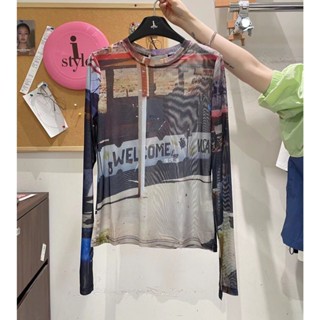 Milyfashion เสื้อยืดแขนยาว ผ้าเรยอน กันแดด ทรงหลวม สไตล์เรโทร แฟชั่นฤดูใบไม้ผลิ และฤดูร้อน