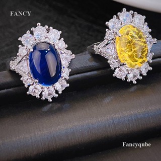 Fancy ใหม่ แหวนแต่งงาน ไพลิน สีเหลือง สีฟ้า สไตล์ฝรั่งเศส เรโทร หรูหรา แฟชั่นสําหรับผู้หญิง