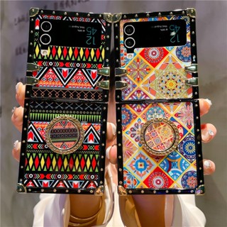 เคสโทรศัพท์มือถือ ทรงสี่เหลี่ยม สไตล์โบฮีเมียน พร้อมขาตั้ง สําหรับ Samsung Galaxy Z Flip3 5G Z Flip4