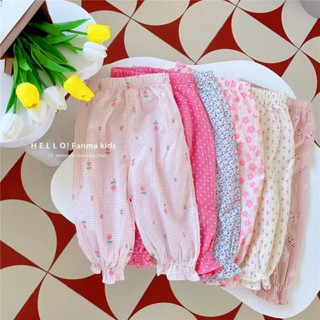 [ML] พร้อมส่ง 80-140 ซม. กางเกงชายหาด เอวสูง พิมพ์ลายดอกไม้ สไตล์เรโทร ฤดูร้อน สําหรับเด็กผู้หญิง