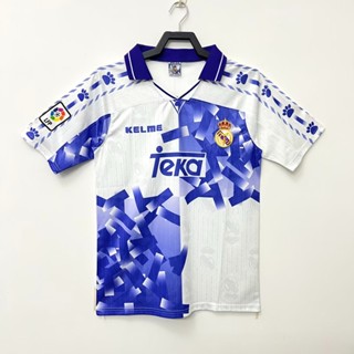 เสื้อกีฬาแขนสั้น ลายทีมฟุตบอล Real Madrid Two Away 96-97 Real Madrid Away สไตล์วินเทจ แห้งเร็ว สําหรับผู้ชาย ไซซ์ S-XXL