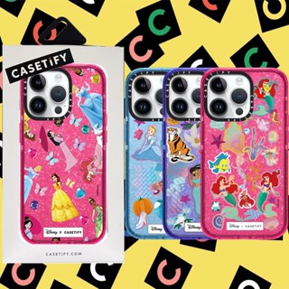 Casetify 【เจ้าหญิงดิสนีย์】เคสโทรศัพท์มือถือซิลิโคน TPU นิ่ม แบบใส กันกระแทก ลายตัวอักษร แต่งกลิตเตอร์ มีลายด้านข้าง สําหรับ iPhone 11 12 13 14 Pro Max