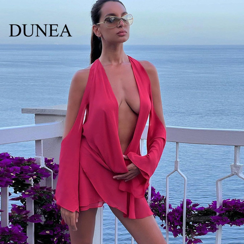 252 บาท Dunea ชุดเดรส เปิดไหล่ ทรงไม่สมมาตร เซ็กซี่ สําหรับผู้หญิง Women Clothes