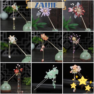 ZAIJIE Women Girls Hairpin Exquisite Hair Accessories Chopstick Hair Sticks Ebony Tassel Retro Style Fashion Flowers Handmade Hair Styling Tools