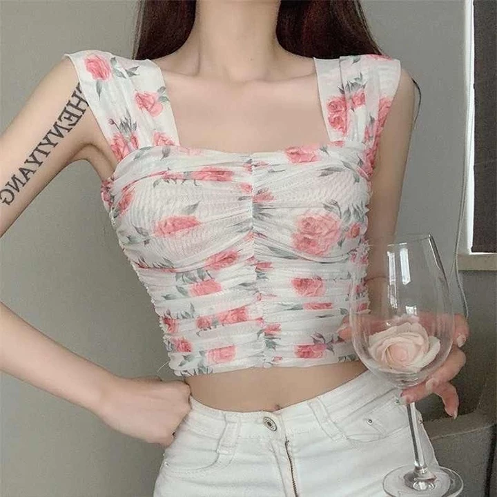 เสื้อเชิ้ตชีฟองลายดอก แขนกุด สไตล์เกาหลี thumbnail 7