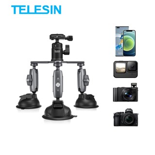 Telesin Triple Suction Cup Mount (Aluminum Body) With Ball Head for DSLR cameras / Action camera