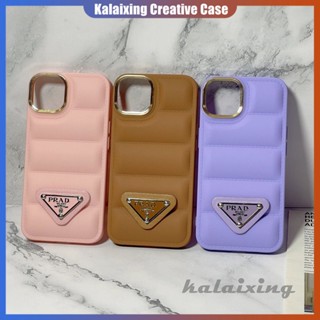 เคสโทรศัพท์มือถือซิลิโคน ปิดด้านหลัง ขอบตรง ลายโลโก้ Prada 3D สําหรับ iPhone 14 13 12 11 Pro Max