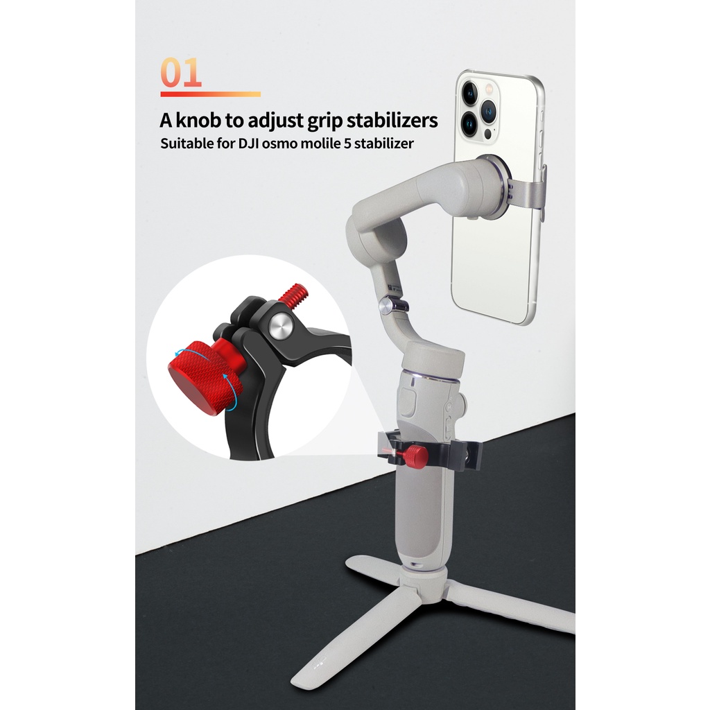Xt-xinte มือถือ Gimbal Stabilizer แหวน Clamp Mount W/รองเท้าเย็นสําหรับ DJI OSMO มือถือ OM5 OM6 Osmo7 ไมโครโฟน LED Light Monitor สําหรับ Facebook สดหรือยิง
