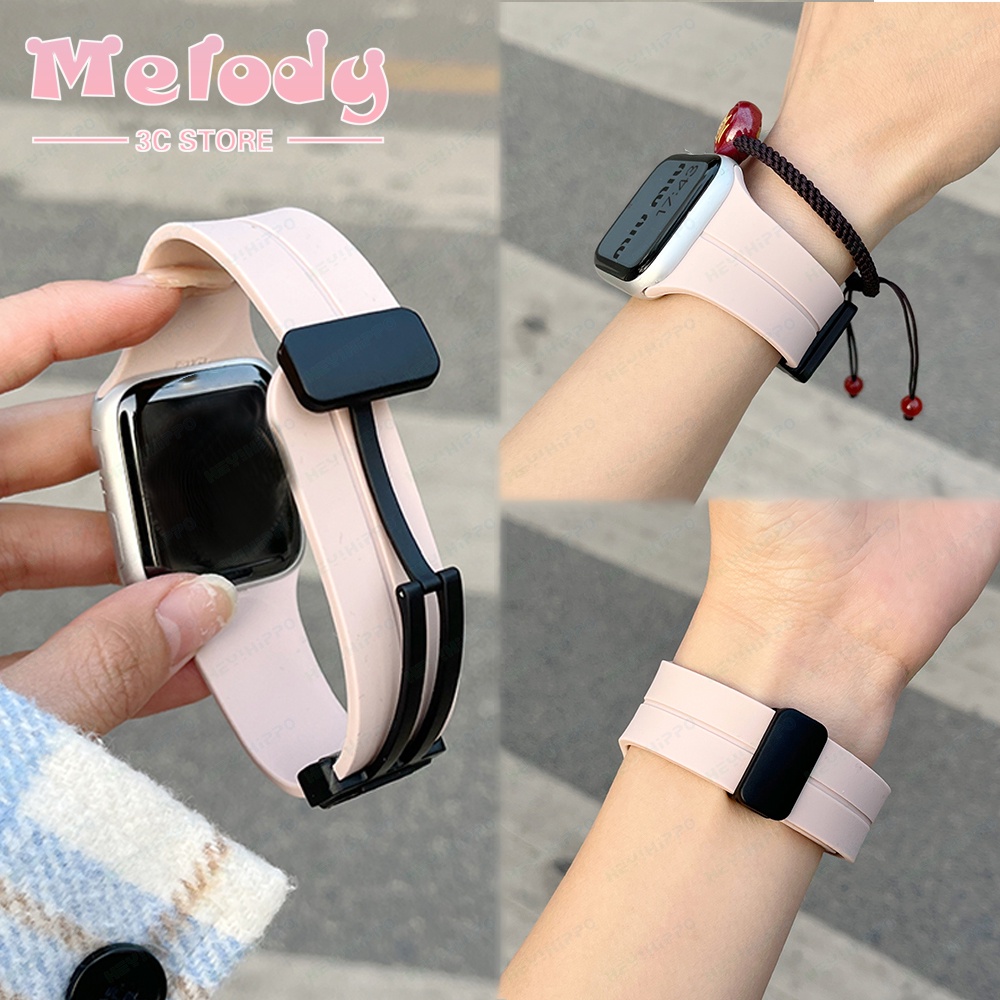 สายนาฬิกาข้อมือซิลิโคน แบบแม่เหล็ก พับได้ สําหรับ iwatch ultra 49 มม. watch band for iwatch Series 8 se 7 6 5 4 3 45 มม. 41 มม. 44 มม. 40 มม. 42 มม. 38 มม.