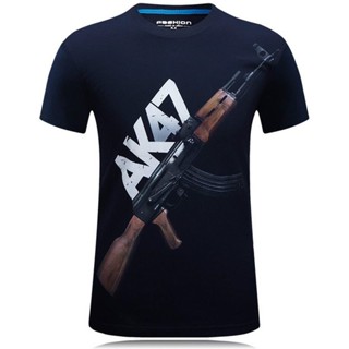 เสื้อยืดคอกลม แขนสั้น พิมพ์ลาย Ak 47 Gun Army Fan Tough Guy Wind Speed Dry สไตล์พังก์ ฤดูร้อน สําหรับผู้ชาย