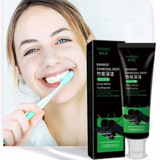  Bamboo charcoal toothpaste brightens and whitens teeth, with a fresh mint flavor to prevent cavities and avoid bad breath