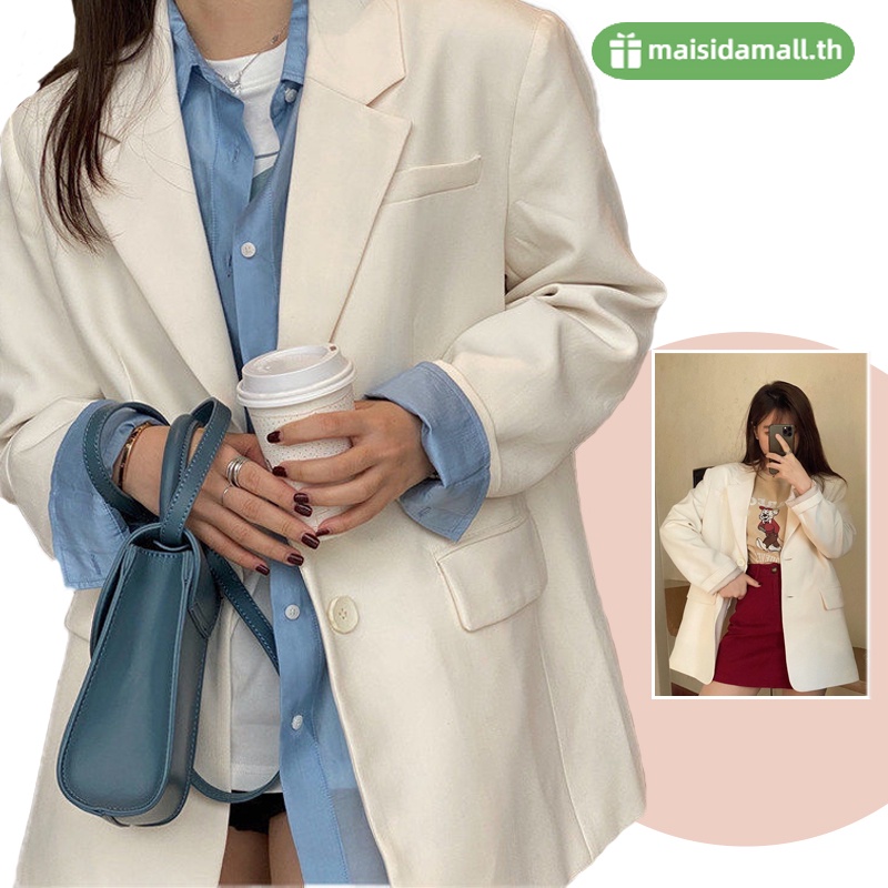 🔥ส่งไวจาก🔥MSD เสื้อสูท เสื้อคลุมเบลเซอร์ แขนยาว สไตล์เกาหลี ​สำหรับผู้หญิง ชุดสูทผู้หญิง เสื้อสูท สีขาว