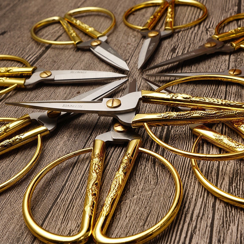 กรรไกรสแตนเลส สีทอง สไตล์เรโทร สําหรับเย็บปักถักร้อย