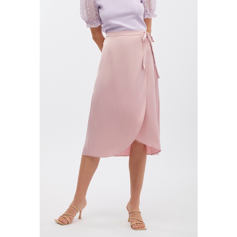 ESPADA กระโปรงทรงไขว้ทับแต่งโบว์ผูก ผู้หญิง สีชมพู | Wrapped Skirt with Bow Detail | 04586