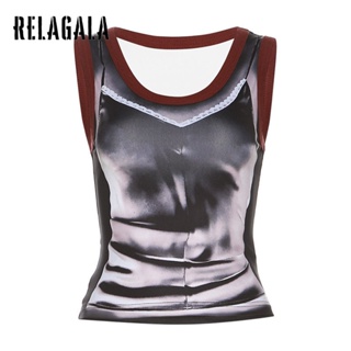 Relagala ใหม่ เสื้อกล้าม คอยู แขนกุด สีพื้น ทรงสลิมฟิต แฟชั่นสตรีท 2023 2023