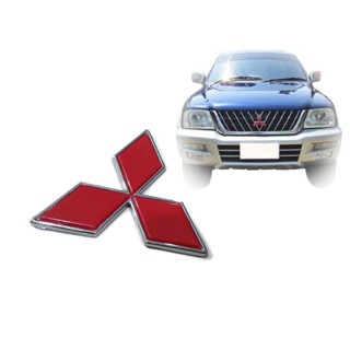 logo หน้ากะจัง mitsubishi สีแดงขอบชุบโครเมี่ยม ขนาด 10 cm บริการประทับใจ**