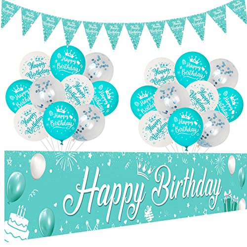 CHEEREVEAL Teal Blue Birthday Decor for Girls Women, Turquoise Birthday Decor with Happy Birthday Ya