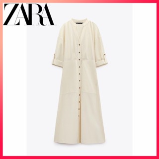 Zara ใหม่ ชุดเดรสเชิ้ต มิดี้ สําหรับผู้หญิง