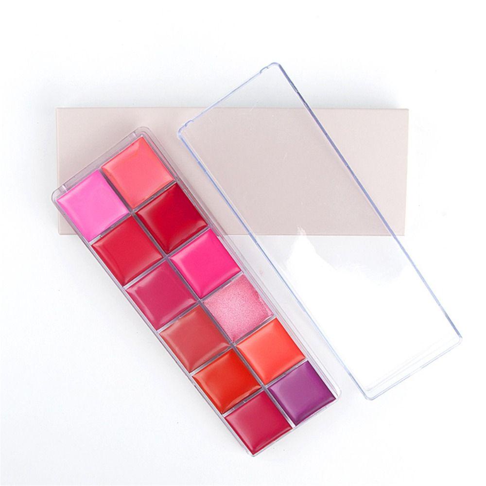 Tech Lip Gloss Palette Nourishing 12 สี Lip Mud Lip Glaze เครื่องมือแต่งหน้าเครื่องสําอางเกาหลี Lip Tint - รูปที่ 3