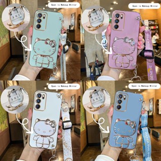 เคส Oppo A16 เคส Oppo A16S เคส Oppo A54S Case Oppo A17 Casing Oppo A17K Case Oppo A55 Case Oppo A56 Case Oppo Reno6 Pro Plus Case Vanity Mirror Cute Hello Kitty Anime Stand Wrist Band With Metal Sheet Phone Cover Cassing Cases Case SK โทรศัพท์มือถือ