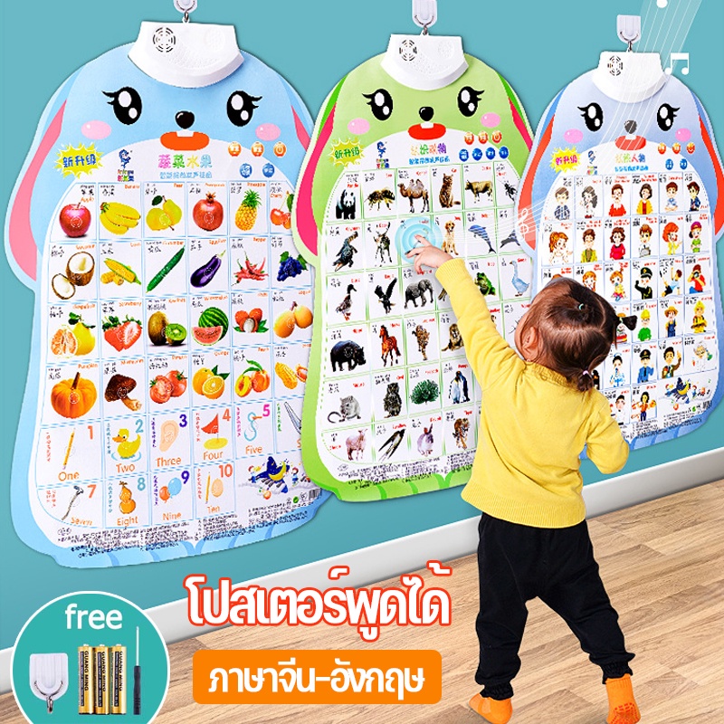 พร้อมส่ง โปสเตอร์พูดได้ ของเล่นกดปุ่มมีเสียงพูด เรียนคำศัพ จีน - อังกฤษ โปสเตอร์คำศัพท์ ของเล่นเด็ก โปสเตอร์สำหรับเด็ก