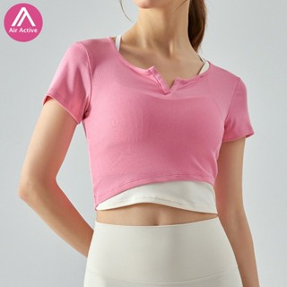 AirActive Leisure เสื้อกีฬาโยคะลําลอง ระบายอากาศได้ดี สีคอนทราสต์ สําหรับออกกําลังกาย วิ่ง