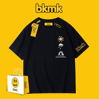 Bkmk เสื้อยืดแขนสั้น คอกลม ผ้าฝ้าย ทรงหลวม สไตล์สตรีท แฟชั่นสําหรับผู้ชาย และคู่รัก