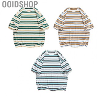 Ooidshop Men Stripe T Shirt  Striped Crewneck T Shirt Casual Style Skin Friendly Loose Fitting  for Street