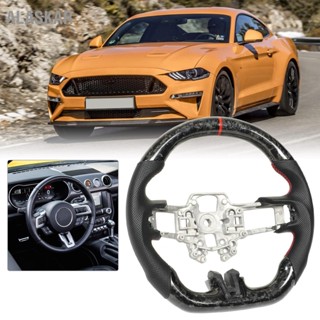 ALASKAR พวงมาลัยคาร์บอนไฟเบอร์ปลอม Perforated หนังเย็บสีแดงสำหรับ Ford Mustang EcoBoost GT 2018 ถึง 2023