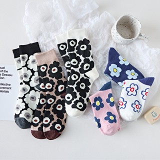ถุงเท้าข้อกลาง ลายดอกไม้ ขนาดเล็ก แฟชั่นฤดูใบไม้ร่วง และฤดูห…