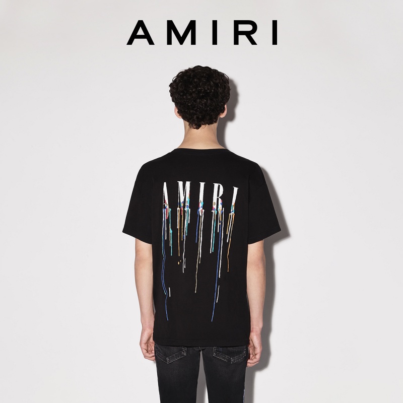 Amiri เสื้อยืด ผ้าฝ้าย พิมพ์ลาย สีตัดกัน แฟชั่นฤดูใบไม้ผลิ ฤดูร้อน สําหรับผู้ชาย
