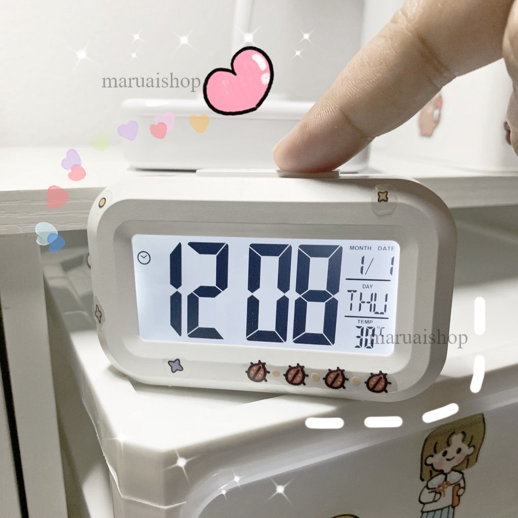 ⚡แถมฟรีสติ๊กเกอร์❣️ รุ่นจิ๋ว นาฬิกาปลุกดิจิตอลตั้งโต๊ะมินิมอล จอLED บอกอุณภูมิ วันเดือนปี เปลี่ยนได้ 9 เสียง