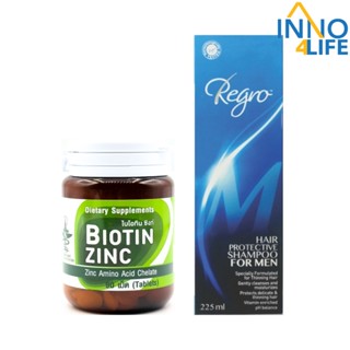 Biotin Zinc ไบโอทิน ซิงก์ 90 เม็ด / Regro Hair Protective Shampoo for Men รีโกร แชมพูสำหรับผู้ชาย 225 ml. [inno]