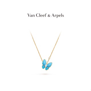 [พร้อมส่ง] Vca Van Cleef &amp; Arpels สร้อยคอ จี้ผีเสื้อ ประดับเพชรเทอร์ควอยซ์ สีเหลือง ทอง