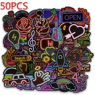 [มงคล] 50 ชิ้น สไตล์นีออน น่ารัก ers สําหรับกระเป๋าเดินทาง แล็ปท็อป กีตาร์ cool doodle