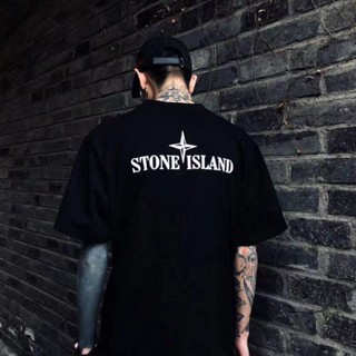 เสื้อยืดแขนสั้นลําลอง ทรงหลวม พิมพ์ลาย Stone Island สําหรับผู้ชาย