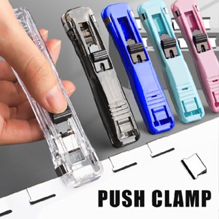 New Plastic+Metal Clip Push Clippers Latest Paper Stapler Organizing + Clamp