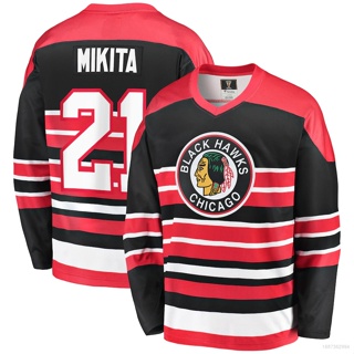 เสื้อยืดแขนยาว ลาย HQ1 NHL Chicago Blackhawks Jersey Stan Mikita No.21 พลัสไซซ์ QH1