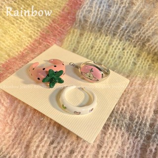 【Rainbow】แหวนคู่รัก ลายสตรอเบอร์รี่ ดาวเคราะห์ สีชมพู สไตล์เกาหลี