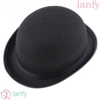 Lanfy หมวกดาร์บี้ สีดํา สไตล์เรโทร พร็อพสําหรับปาร์ตี้ฮาโลวีน 1 ชิ้น