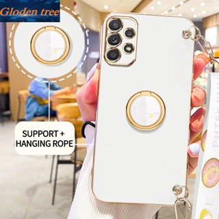 เคสโทรศัพท์มือถือ ลายต้นไม้ Gloden พร้อมขาตั้ง และสายคล้อง สําหรับ Samsung Galaxy A52S 5G A32 A52 A72 A82 4G 5G A23 A33 A53 A73 4G 5G