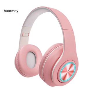 Huarmey ชุดหูฟังสเตอริโอบลูทูธไร้สาย 5.0 การ์ด TF แจ็ค 3.5 มม. ไฟ RGB