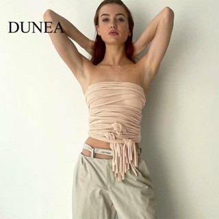 Dunea เสื้อท็อปส์ แขนกุด ผ้าตาข่าย ลูกไม้ เซ็กซี่ สําหรับผู้หญิง