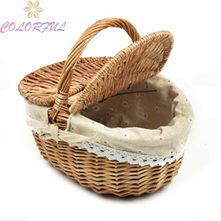 【COLORFUL】Picnic Basket 35*25*17cm Brown + White Lightweight British Rural Style