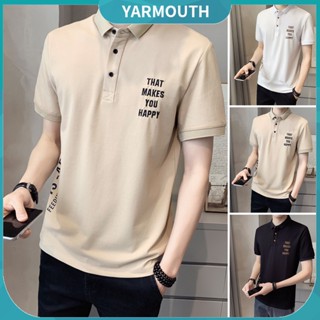 Yyr-- เสื้อยืดลําลอง แขนสั้น คอปก พิมพ์ลายตัวอักษร สไตล์เกาหลี แนวสตรีท ฤดูร้อน สําหรับผู้ชาย