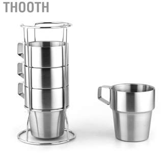 Thooth 4 Pcs Stainless Steel Coffee Cup European Style Thickened Double Layer Stackable Insulated Mug