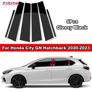 ฝาครอบเสาประตูหน้าต่างรถยนต์ คาร์บอนไฟเบอร์ สีดํามันวาว สําหรับ Honda City GN Hatchback 2020-2023 6 ชิ้น