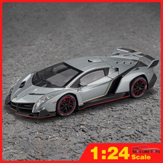 Klt โมเดลรถยนต์จําลอง สเกล 1:24 Lamborghini Veneno Supercar โลหะผสม ของเล่นสําหรับเด็กผู้ชาย